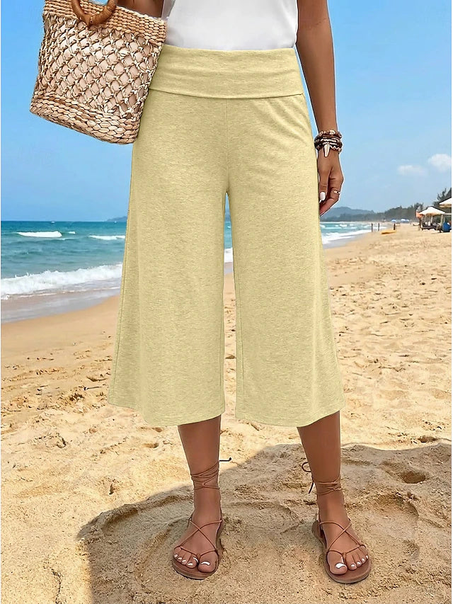 Women's Mid-Rise Solid Color Capri Sweatpants with Elastic Waistband, Fashion Casual Cropped Sports Pants for Daily & Outdoor Activities in Spring & Summer