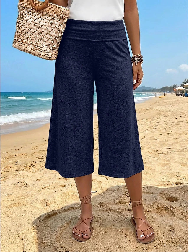 Women's Mid-Rise Solid Color Capri Sweatpants with Elastic Waistband, Fashion Casual Cropped Sports Pants for Daily & Outdoor Activities in Spring & Summer