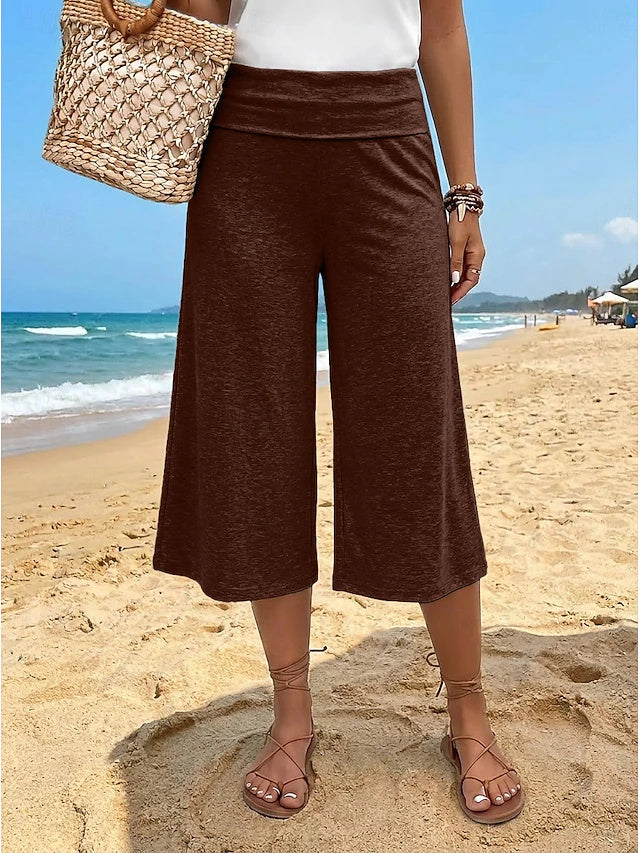 Women's Mid-Rise Solid Color Capri Sweatpants with Elastic Waistband, Fashion Casual Cropped Sports Pants for Daily & Outdoor Activities in Spring & Summer