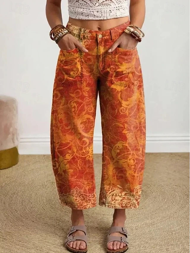 Women's High Waist Floral Printed Cropped Wide Leg Pants, Retro Vacation Style, Soft Breathable Trousers for Daily & Outdoor Wear