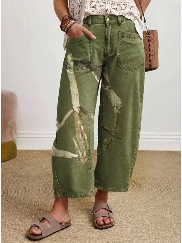 Women's High Waist Floral Printed Cropped Wide Leg Pants, Retro Vacation Style, Soft Breathable Trousers for Daily & Outdoor Wear