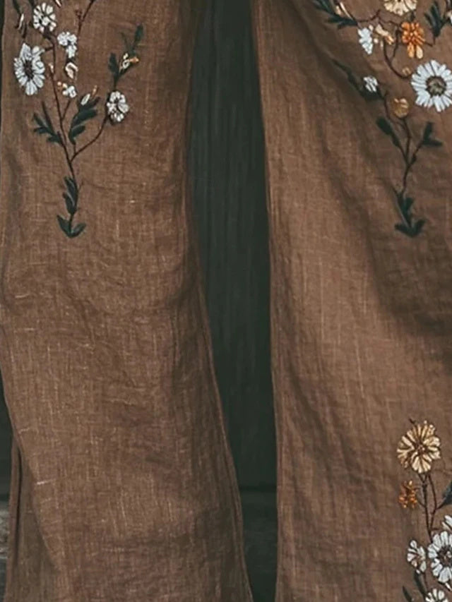 Women's High Waist Full-Length Floral Printed Wide Leg Pants with Drawstring Elastic Waist, Breathable Comfort Street Style Trousers for Daily Wear in Spring & Autumn