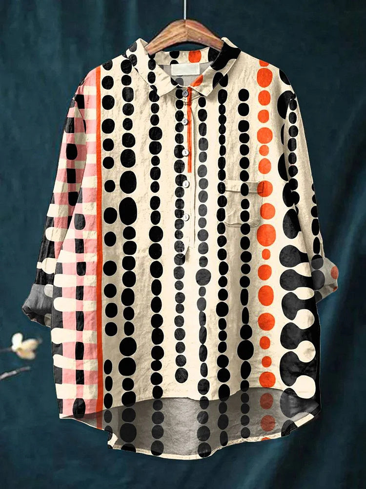 Women's Abstract Geometric Art Print Casual Cotton Linen Shirt