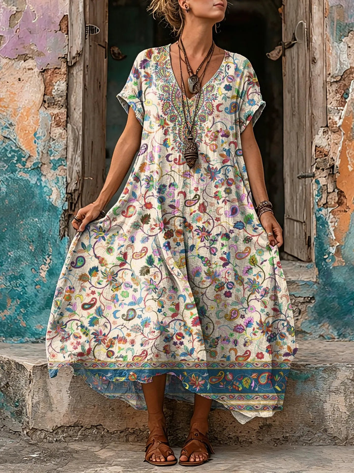 Women's Bohemian Paisley Floral Print Loose Maxi Dress