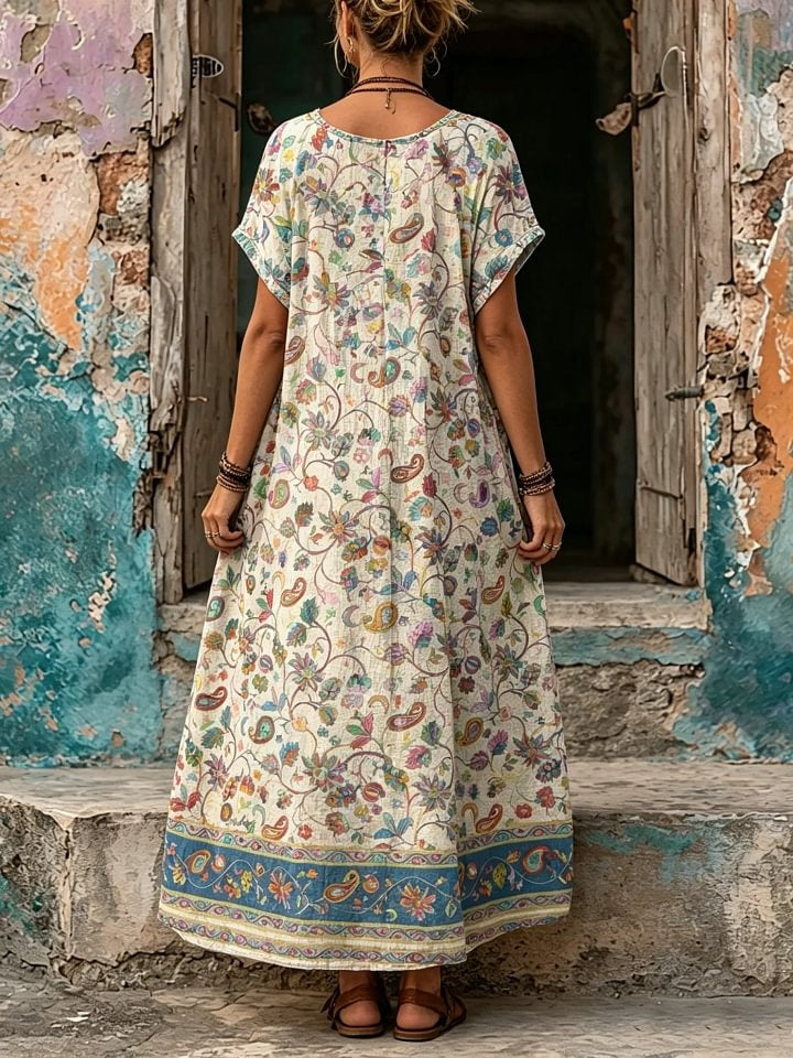 Women's Bohemian Paisley Floral Print Loose Maxi Dress