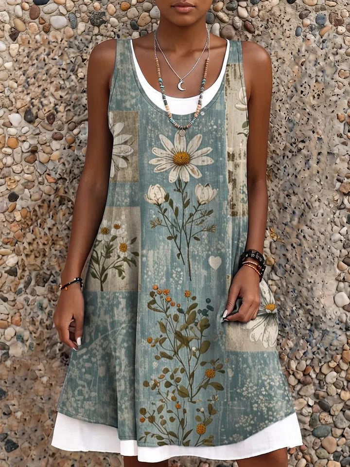 Ethnicity Bohemian Style Flowers Women's Art Print Sleeveless Midi Dress