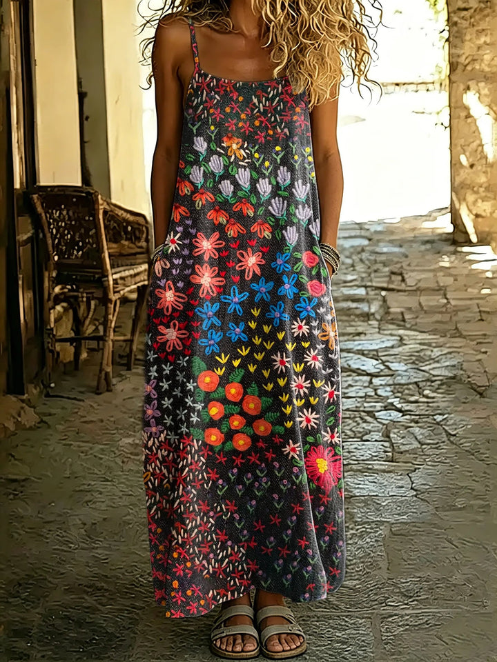 Women's Vintage Style Floral Print Spaghetti Strap Maxi Dress