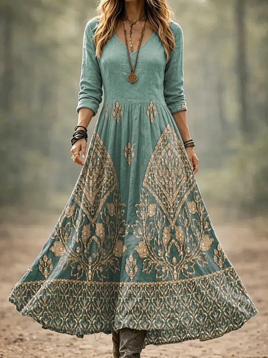 Women's Ethnic Paisley Print Cotton Maxi Dress