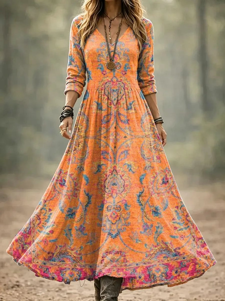 Women's Boho Paisley Print Cotton Maxi Dress