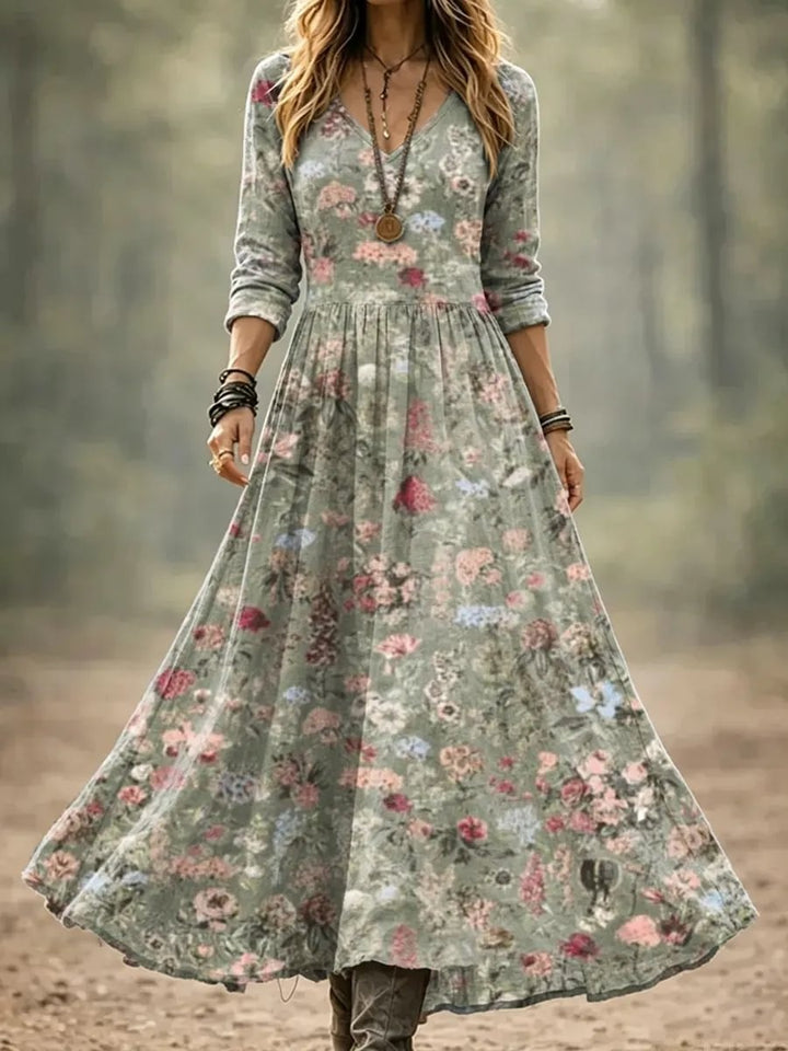 Women's Watercolor Floral Print Cotton Maxi Dress