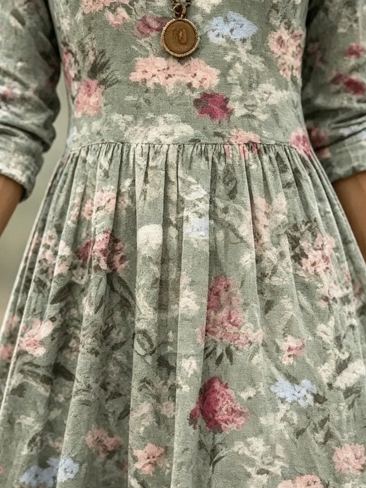 Women's Watercolor Floral Print Cotton Maxi Dress