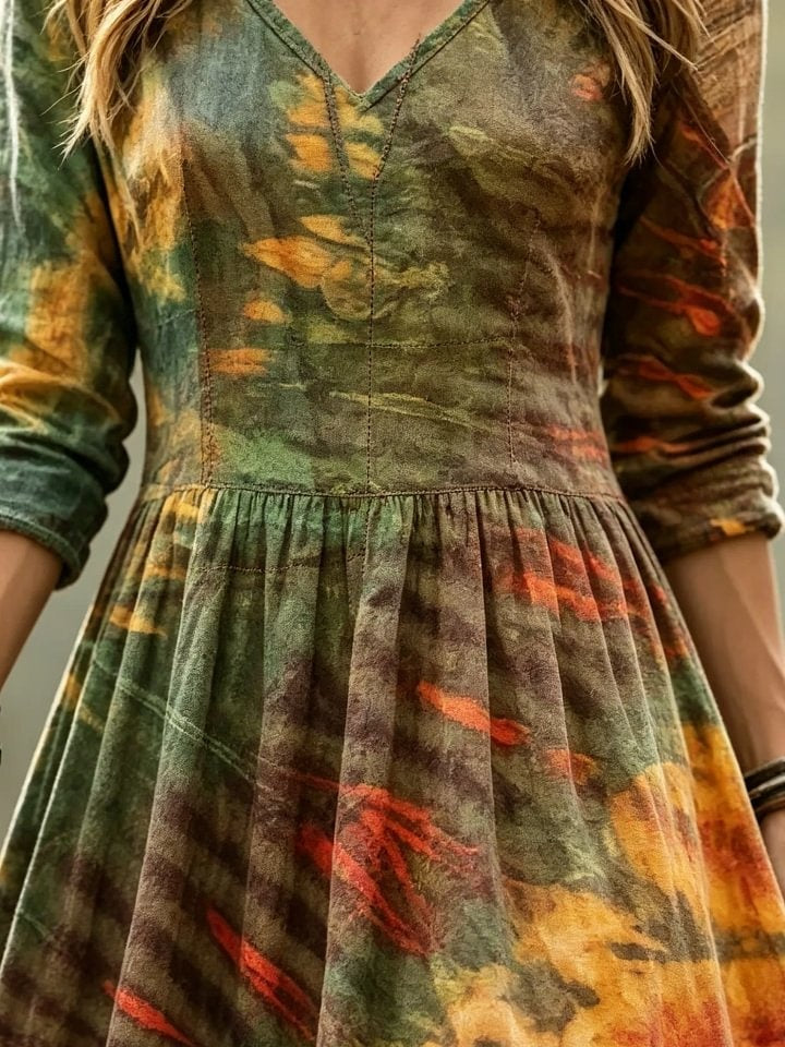 Women's Tie-Dye Sunflower Print Cotton Maxi Dress