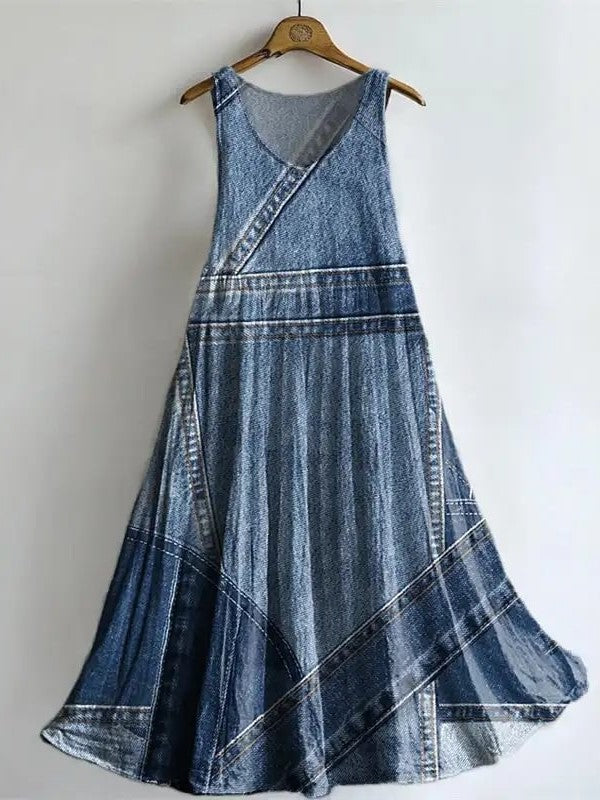 Women's Sleeveless Dress With Patchwork Artistic Print