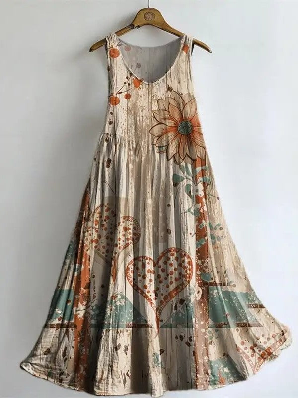 Women's Sleeveless Dress With Heart-shaped Daisy Print