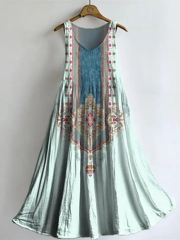 Women's Sleeveless Dress With Ethnic Floral Print