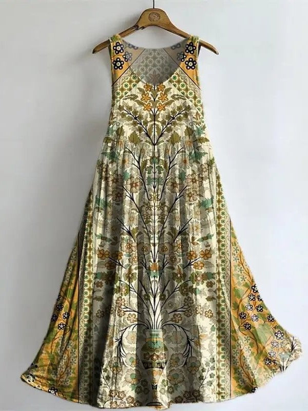 Women's Sleeveless Dress With Ethnic Floral Print