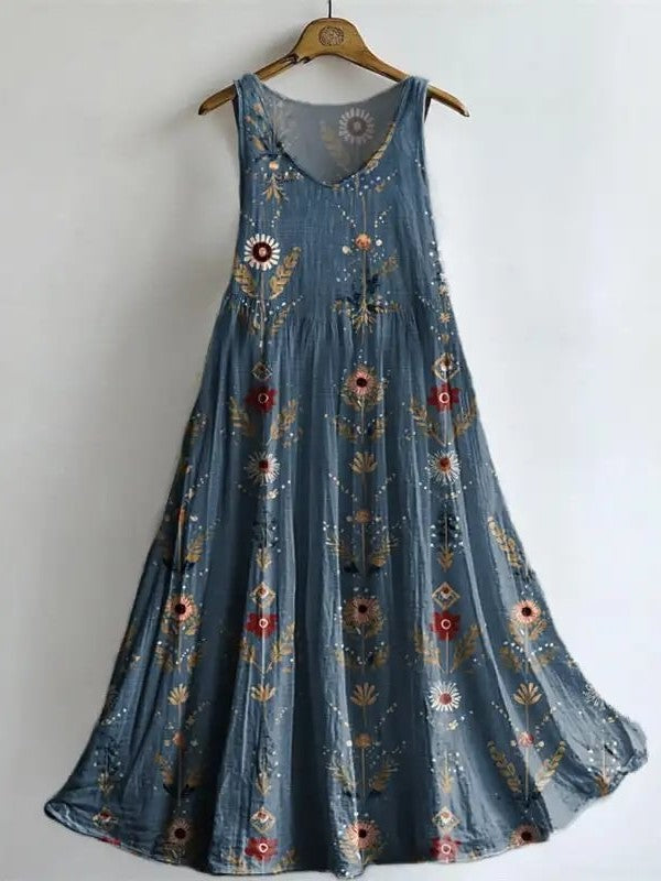 Women's Sleeveless Dress With Ethnic Floral Print