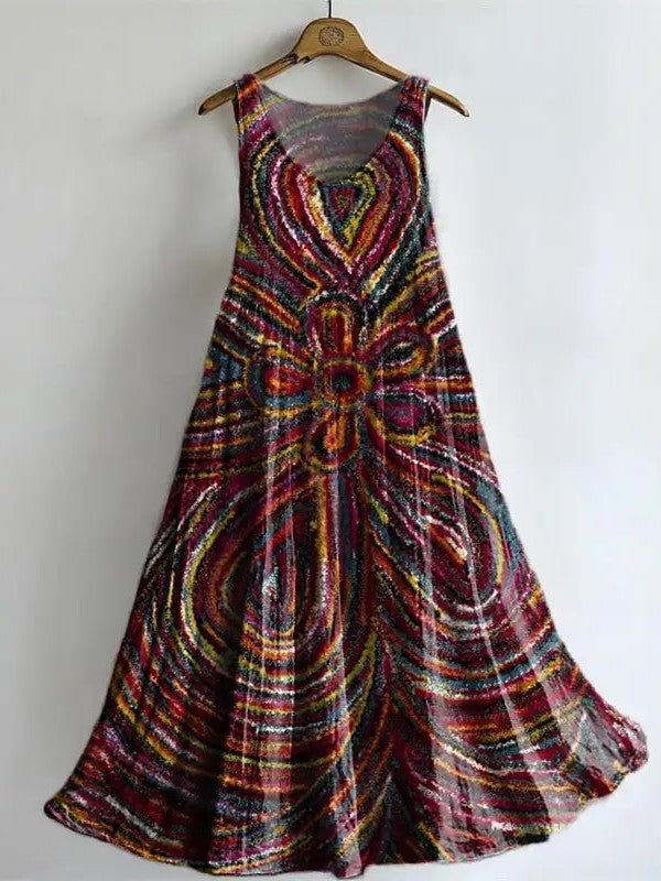 Women's Sleeveless Dress With Ethnic Floral Print