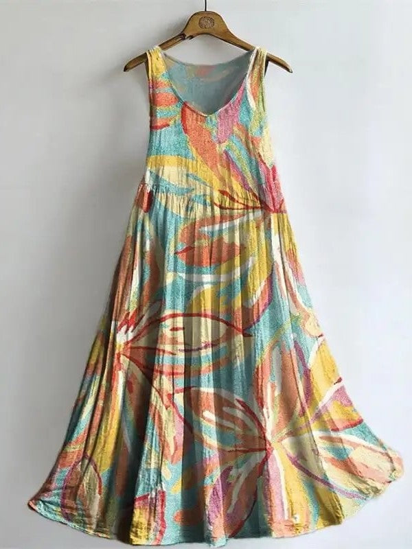 Women's Sleeveless Dress With Ethnic Floral Print