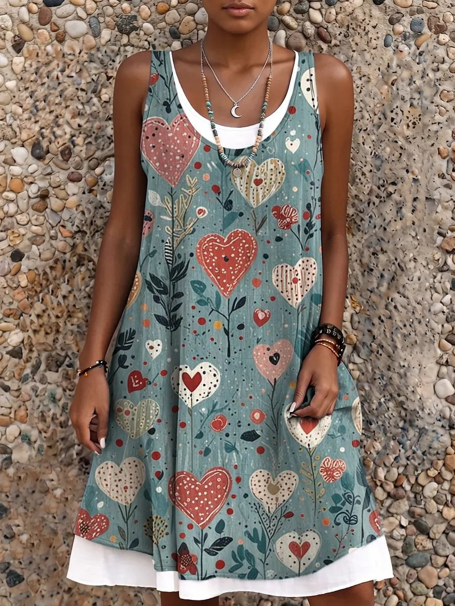 Ethnicity Bohemian Love Flowers Women's Art Print Sleeveless Midi Dress