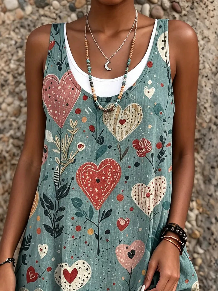 Ethnicity Bohemian Love Flowers Women's Art Print Sleeveless Midi Dress