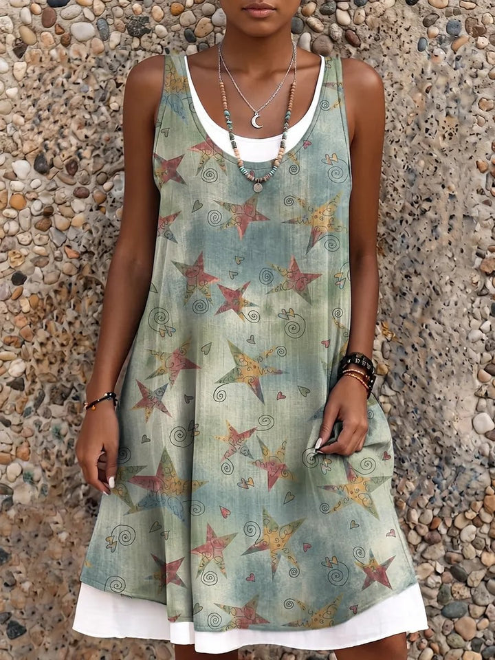 Ethnicity Stars Tie Dye Women's Art Print Sleeveless Midi Dress