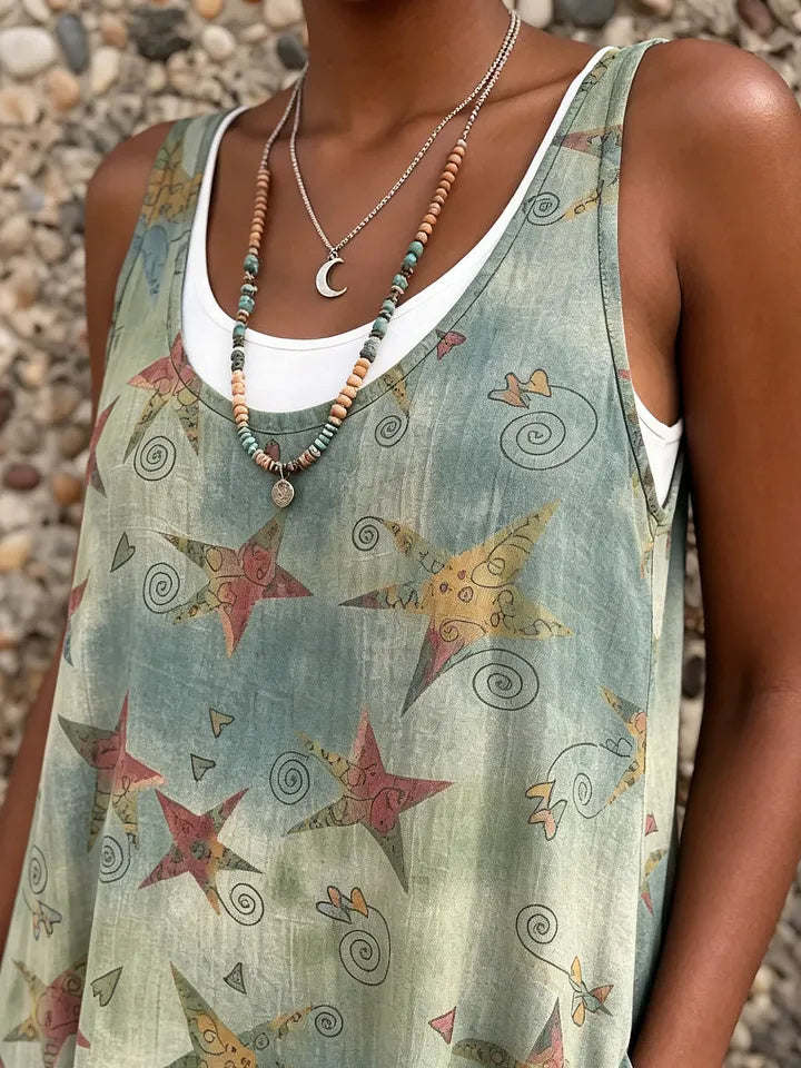 Ethnicity Stars Tie Dye Women's Art Print Sleeveless Midi Dress