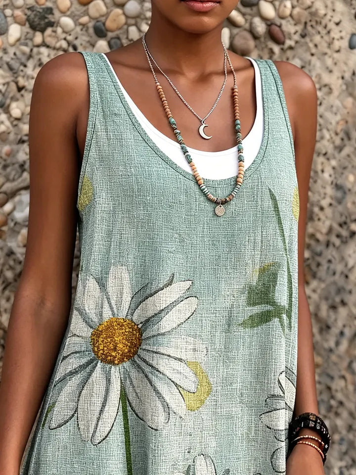 Ethnicity Bohemian Style Flowers Women's Art Print Sleeveless Midi Dress
