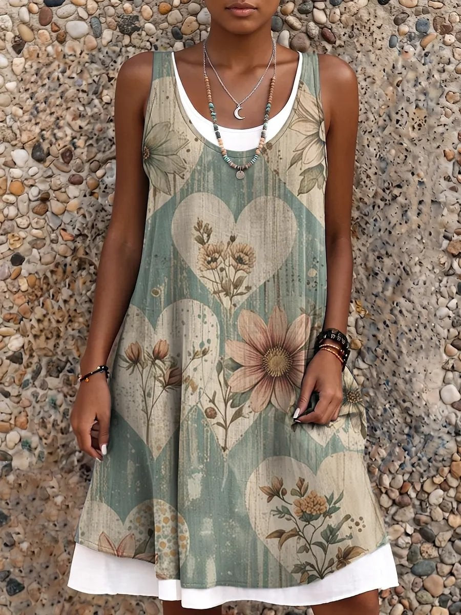Ethnicity Bohemian Love Flowers Women's Art Print Sleeveless Midi Dress