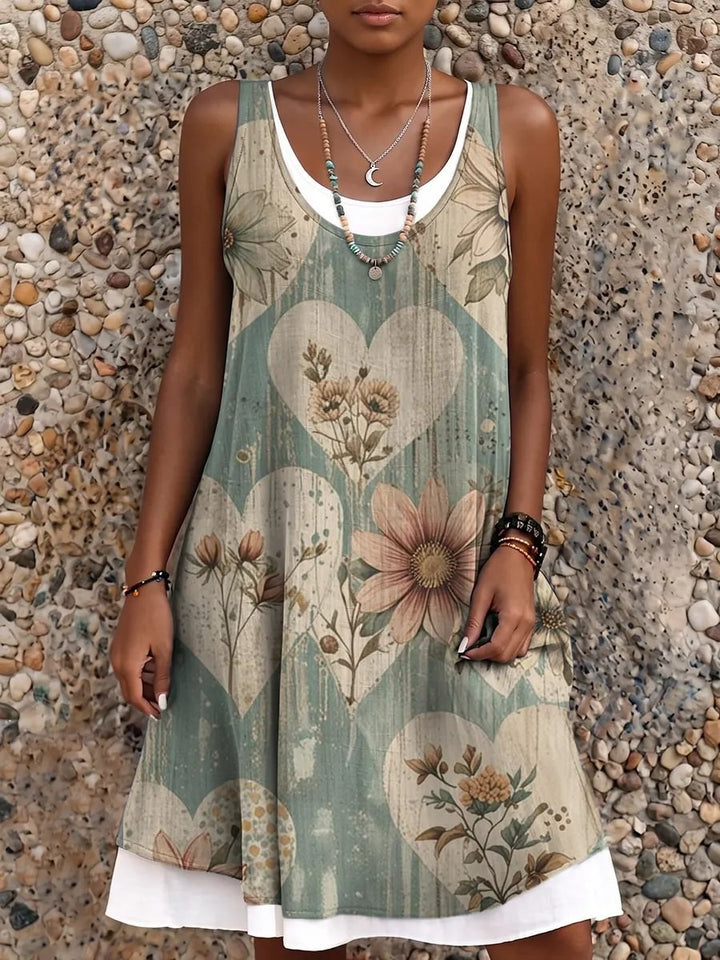Ethnicity Bohemian Love Flowers Women's Art Print Sleeveless Midi Dress