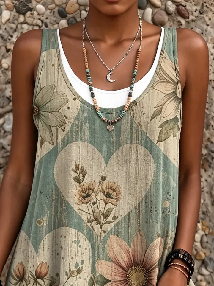 Ethnicity Bohemian Love Flowers Women's Art Print Sleeveless Midi Dress