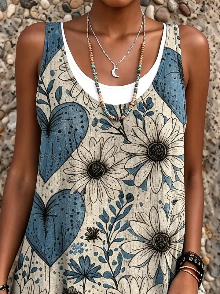 Ethnicity Bohemian Style Flowers Love Women's Art Print Sleeveless Midi Dress