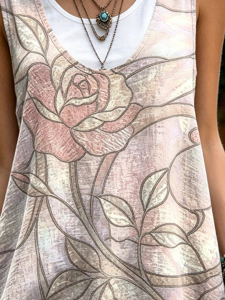 Women's Retro Floral Art Print Casual Sleeveless Round Neck Dress