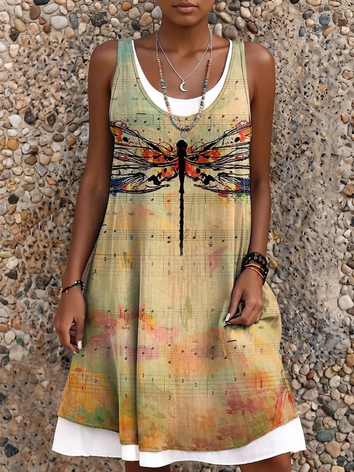 Retro Ethnicity Dragonfly Women's Art Print Sleeveless Midi Dress