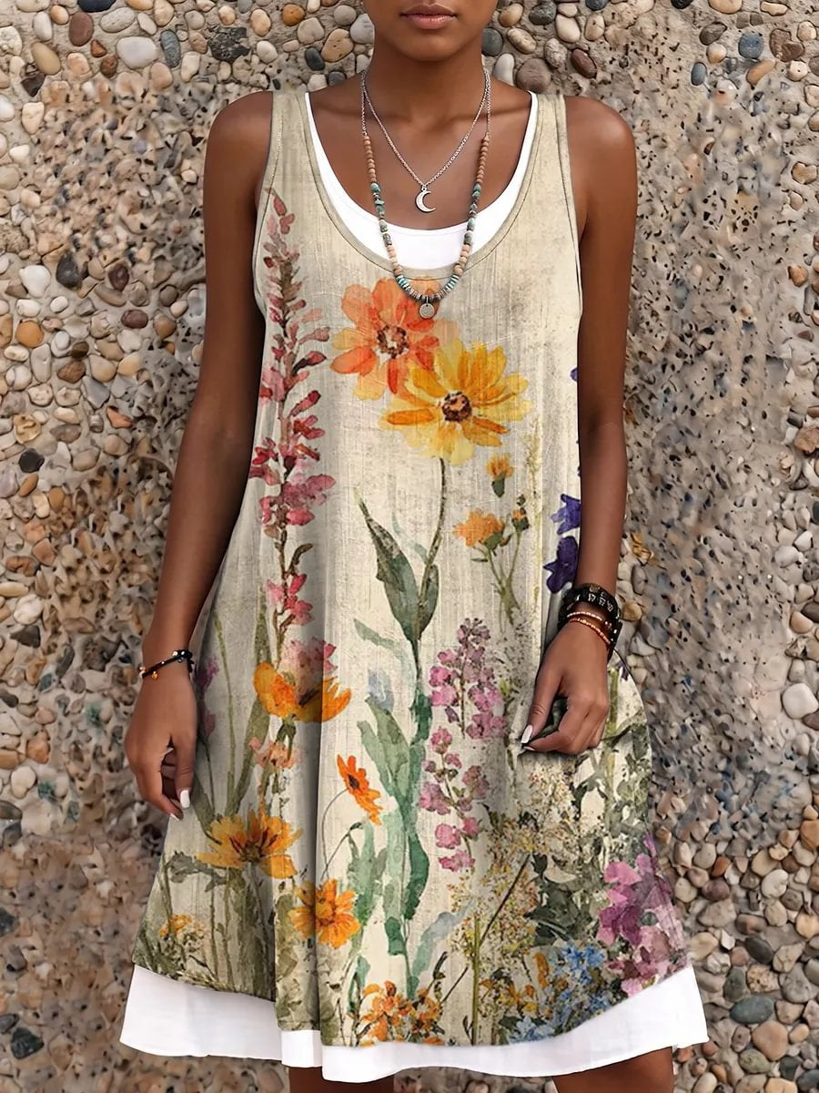 Ethnicity Floral Women's Art Print Sleeveless Midi Dress