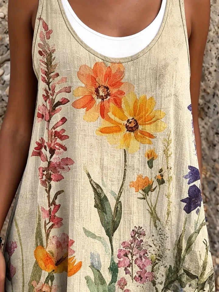 Ethnicity Floral Women's Art Print Sleeveless Midi Dress
