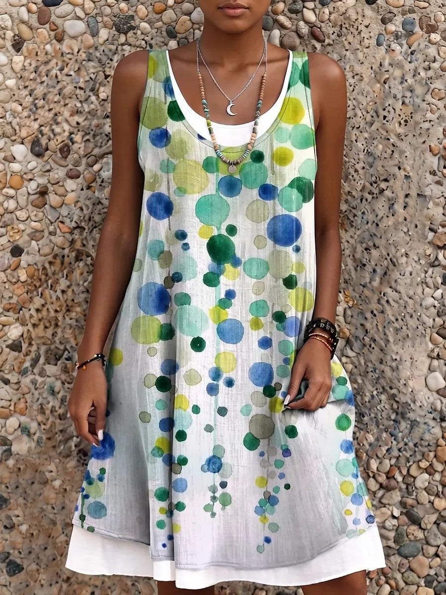 Ethnicity Geometry Watercolor Women's Art Print Sleeveless Midi Dress