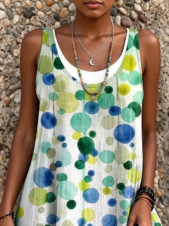Ethnicity Geometry Watercolor Women's Art Print Sleeveless Midi Dress