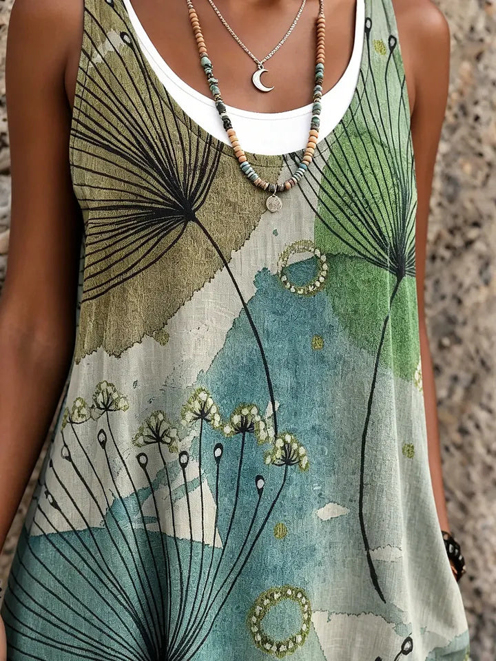 Ethnicity Watercolor Floral Geometry Women's Art Print Sleeveless Midi Dress