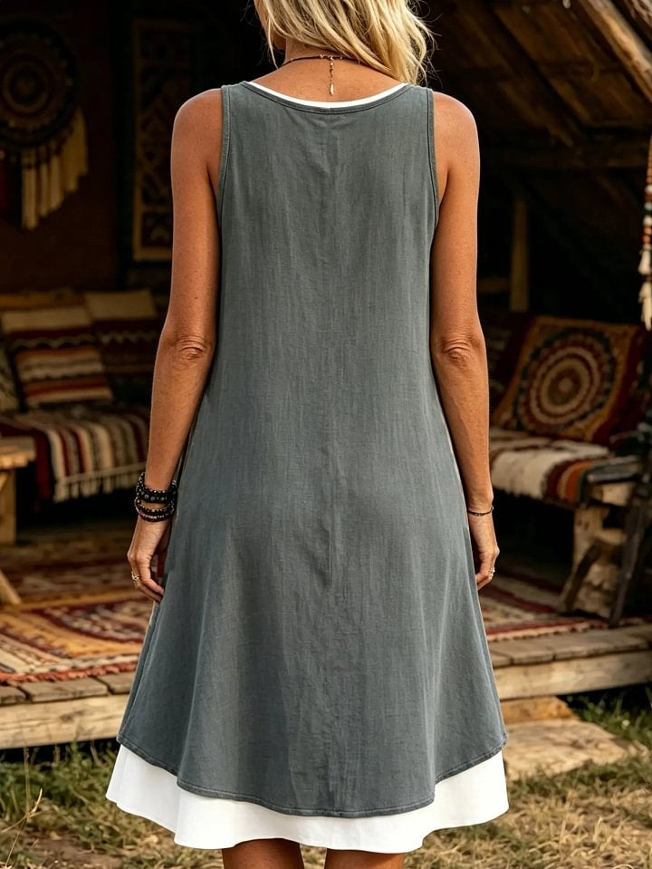 Women's Hippie Peace Sign Floral Print Sleeveless Midi Dress