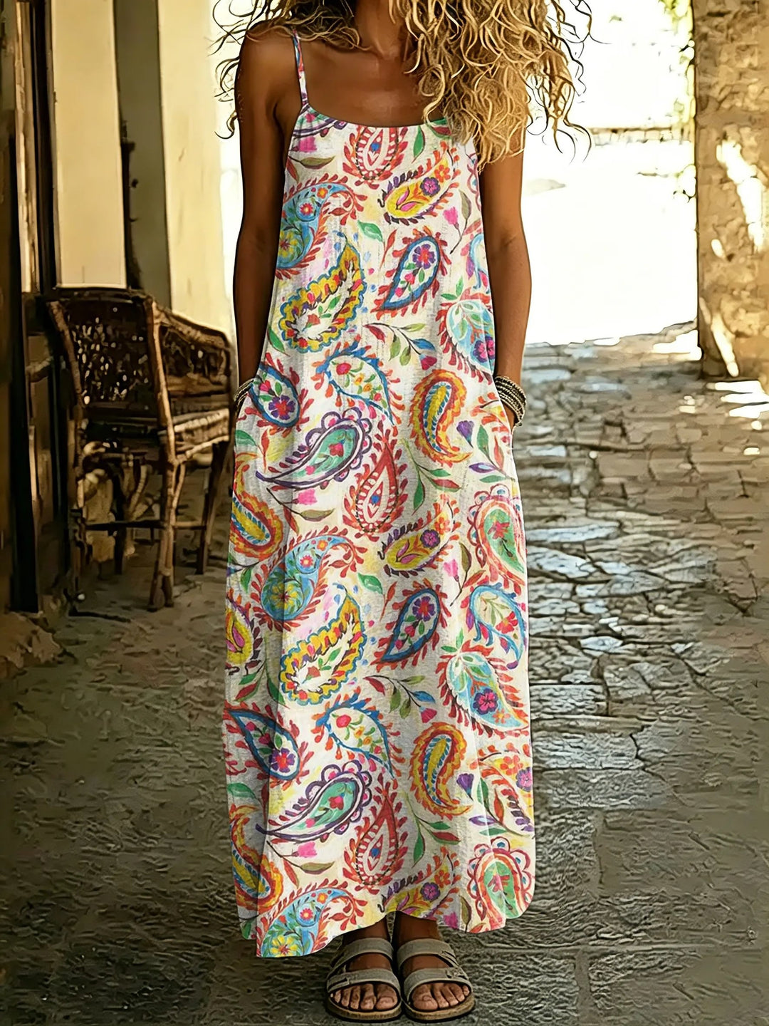Women's Paisley Print Spaghetti Strap Maxi Dress