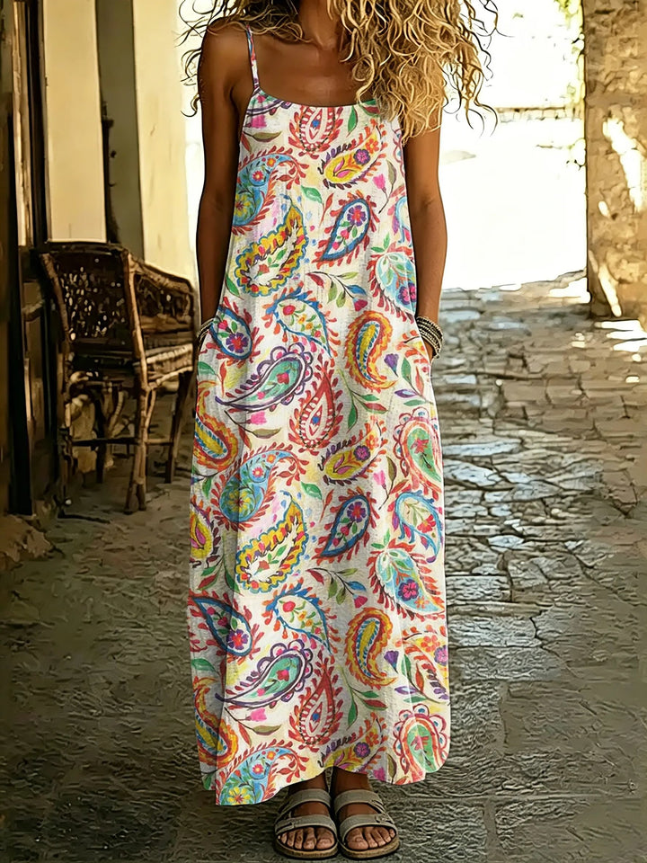 Women's Paisley Print Spaghetti Strap Maxi Dress