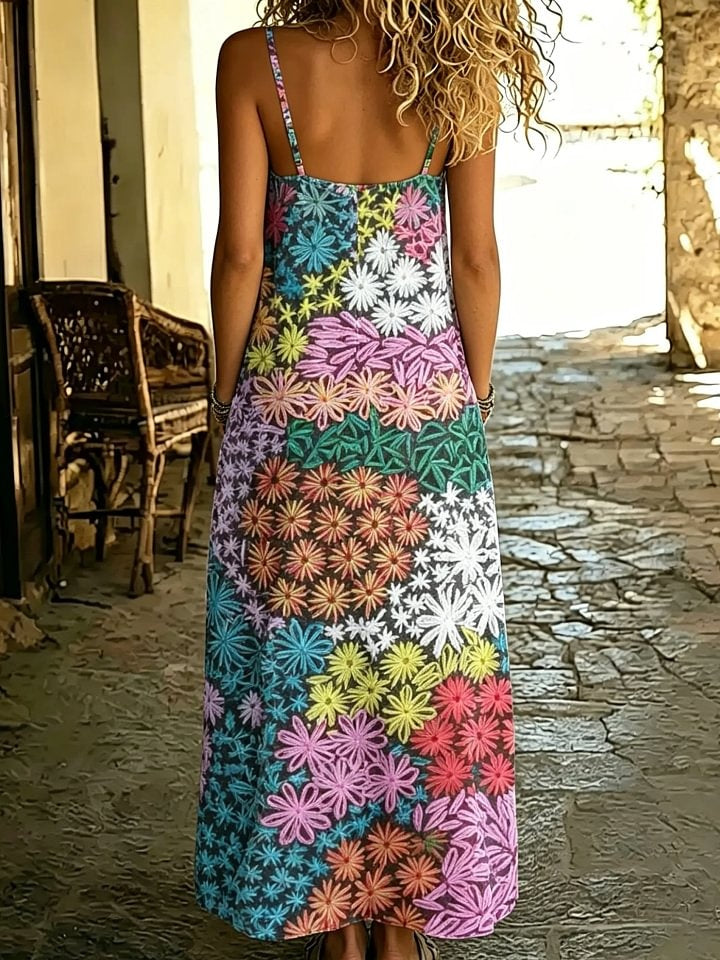 Women's Vintage Style Floral Print Spaghetti Strap Maxi Dress