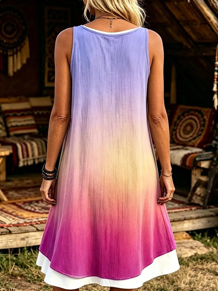 Women's Tie-Dye Hippie Heart Art Print Sleeveless Midi Dress