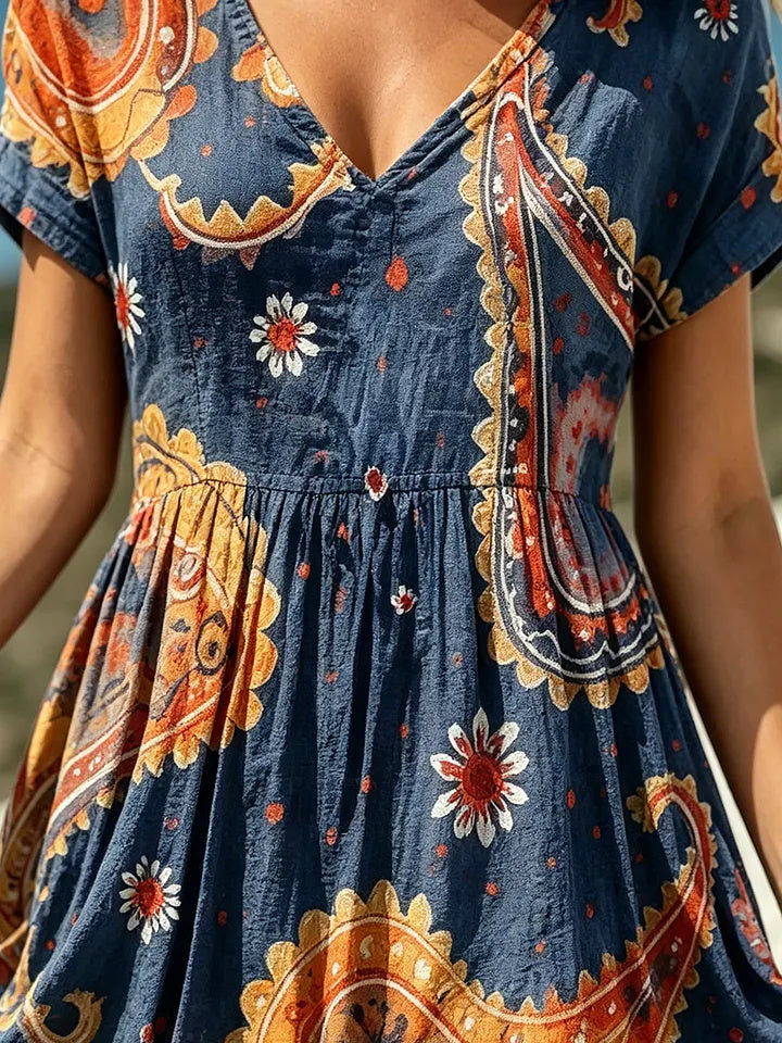 Women's Paisley Floral Print Cotton Maxi Dress