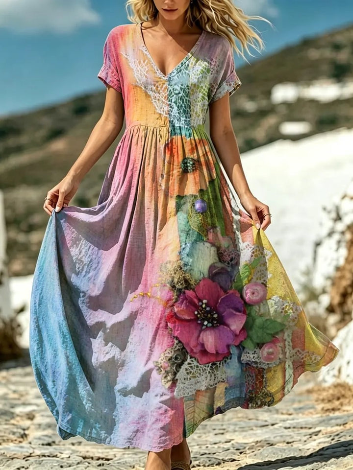 Women's Floral Watercolor Print Cotton Dress