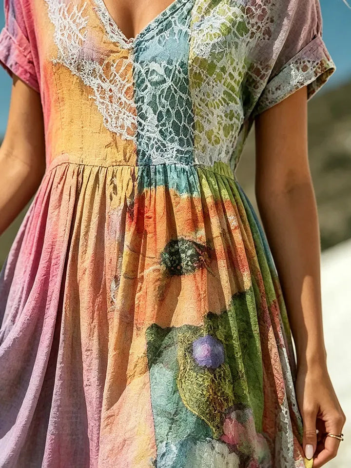 Women's Floral Watercolor Print Cotton Dress