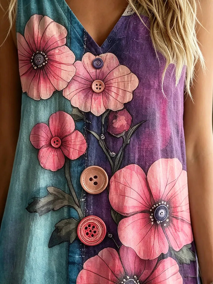 Women's Floral Watercolor Print Sleeveless Dress