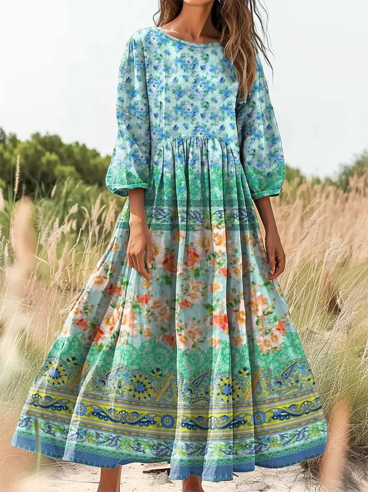 Women's Floral Art Print Cotton Crew Neck Dress