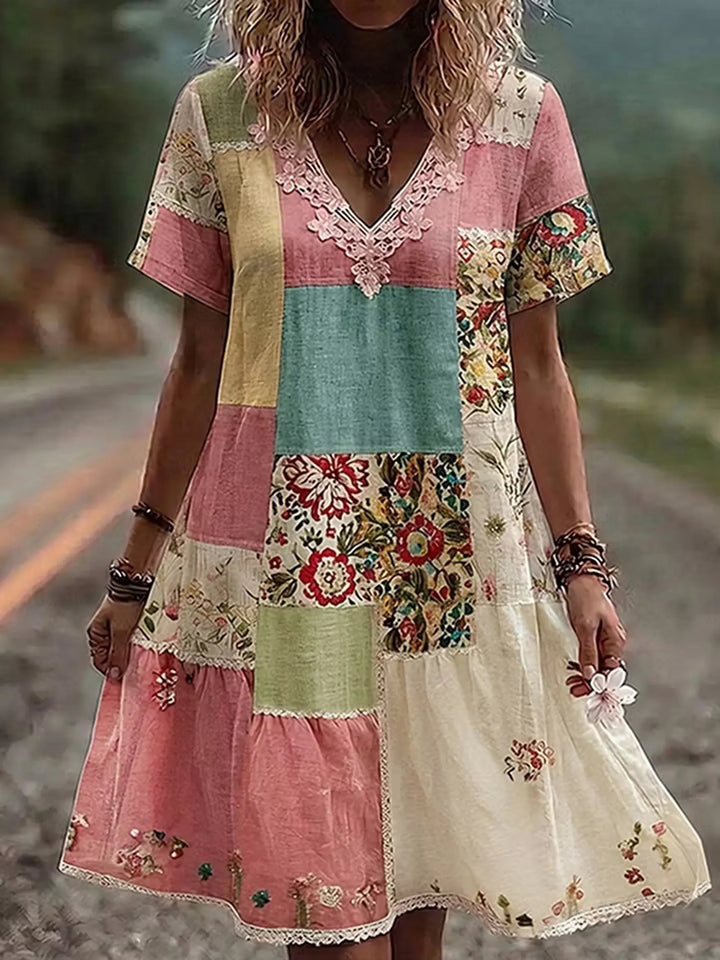 Women's Floral Print V-neck Short-sleeve Dress